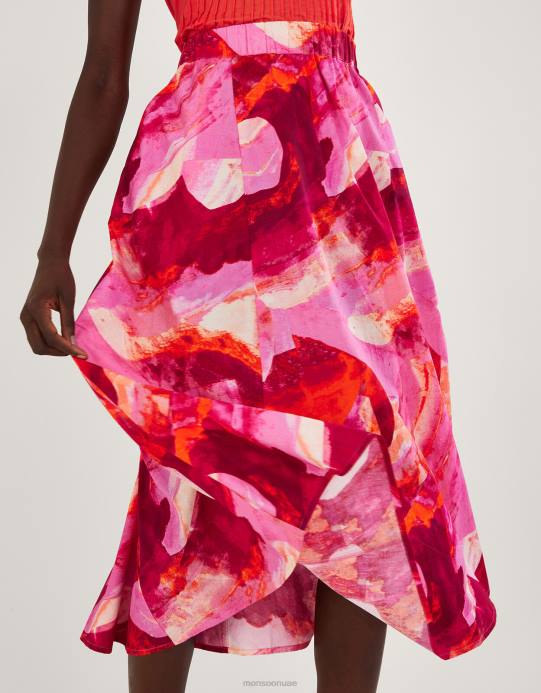 Monsoon نحيف تنورة ميدي بطبعة تجريدية من خاري D68H362 ملابس لون القرنفل