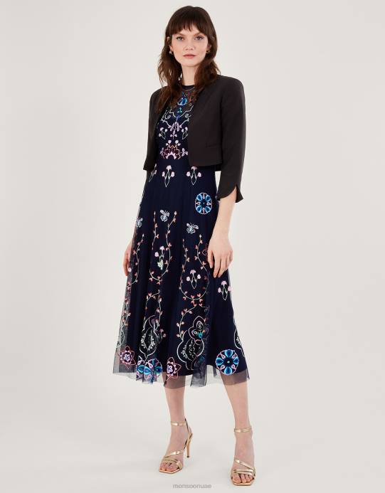 Monsoon نحيف سترة قصيرة من هورتينسيا مصنوعة من البوليستر المعاد تدويره D68H364 ملابس أسود