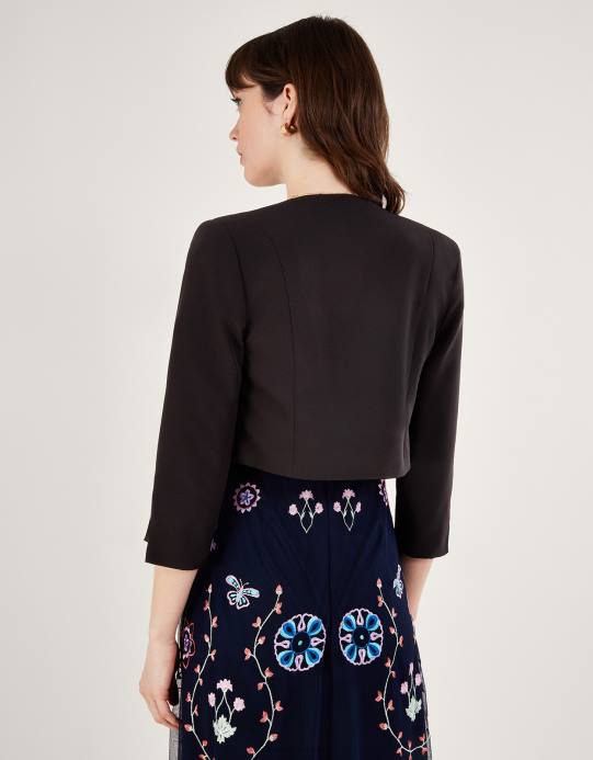 Monsoon نحيف سترة قصيرة من هورتينسيا مصنوعة من البوليستر المعاد تدويره D68H364 ملابس أسود