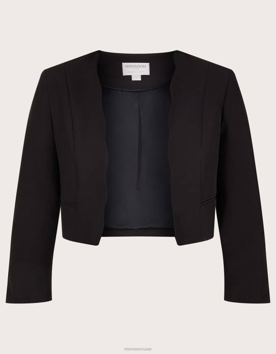 Monsoon نحيف سترة قصيرة من هورتينسيا مصنوعة من البوليستر المعاد تدويره D68H364 ملابس أسود