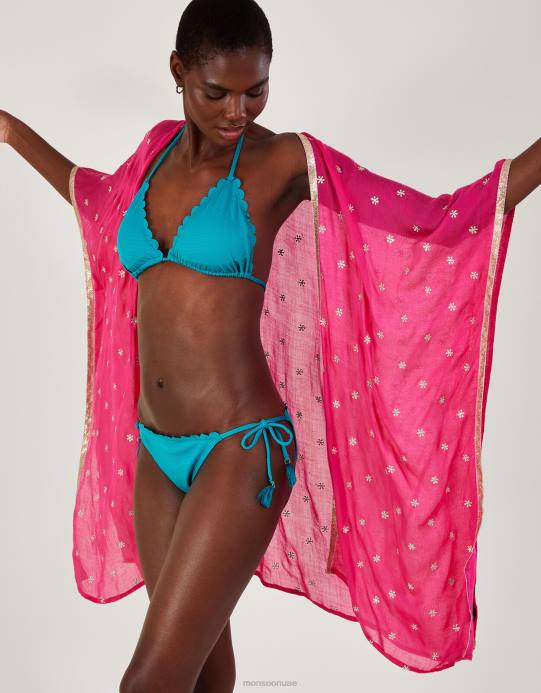 Monsoon نحيف قطعة بيكيني سفلية على شكل صدفة من البوليستر المُعاد تدويره D68H366 ملابس الأزرق (الفيروز)