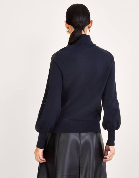 Monsoon نحيف كنزة بولو بحشوة من الدانتيل مع بوليستر معاد تدويره D68H367 ملابس الأزرق الداكن)