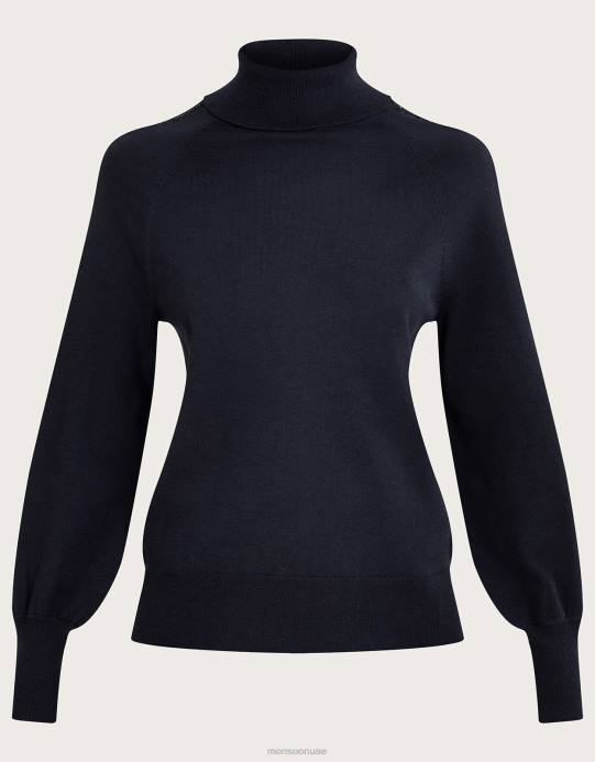 Monsoon نحيف كنزة بولو بحشوة من الدانتيل مع بوليستر معاد تدويره D68H367 ملابس الأزرق الداكن)