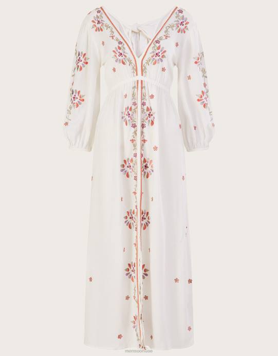 Monsoon نحيف فستان قفطان طويل مطرز من لينزينغ إيكوفيرو D68H374 ملابس عاج