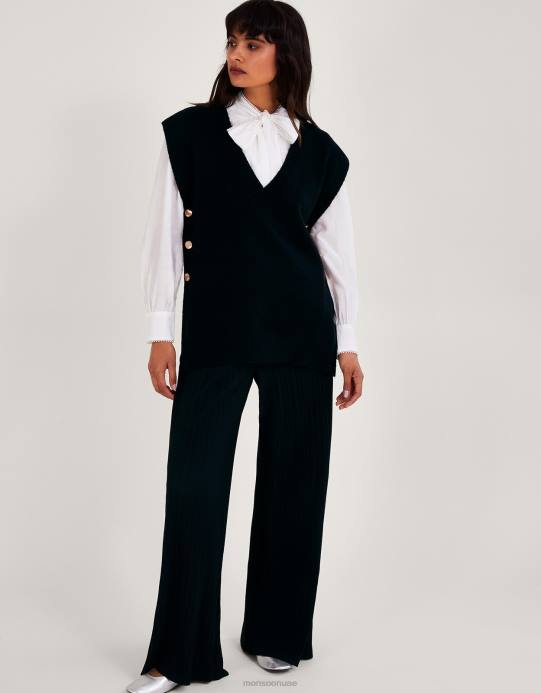 Monsoon نحيف زر بيلي على الجانب D68H38 ملابس أسود