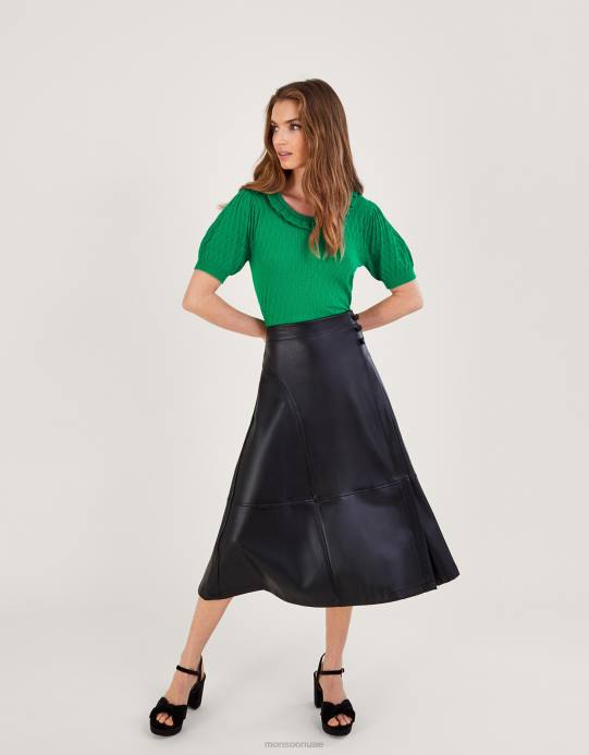 Monsoon نحيف سترة بأكمام قصيرة ورقبة مكشكشة D68H380 ملابس أخضر