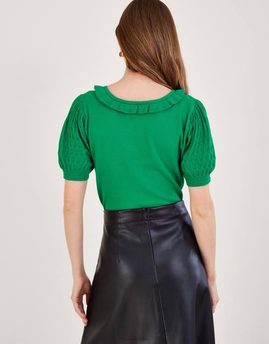 Monsoon نحيف سترة بأكمام قصيرة ورقبة مكشكشة D68H380 ملابس أخضر