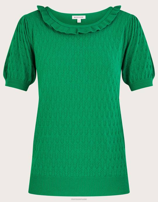 Monsoon نحيف سترة بأكمام قصيرة ورقبة مكشكشة D68H380 ملابس أخضر