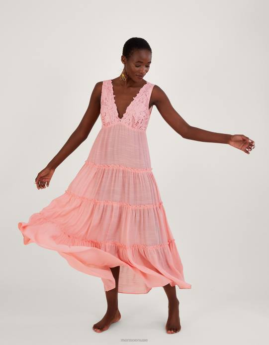 Monsoon نحيف فستان ماكسي للشاطئ مزين بالدانتيل D68H381 ملابس البرتقالي