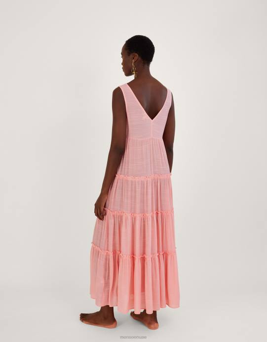 Monsoon نحيف فستان ماكسي للشاطئ مزين بالدانتيل D68H381 ملابس البرتقالي