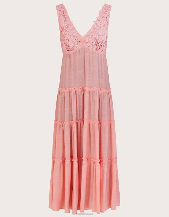 Monsoon نحيف فستان ماكسي للشاطئ مزين بالدانتيل D68H381 ملابس البرتقالي