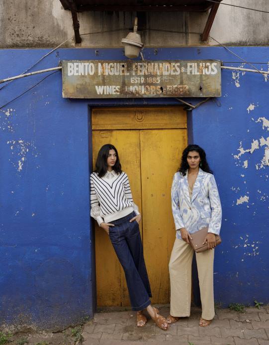 Monsoon نحيف بنطال جيني من مزيج الكتان D68H382 ملابس حجر طبيعي)