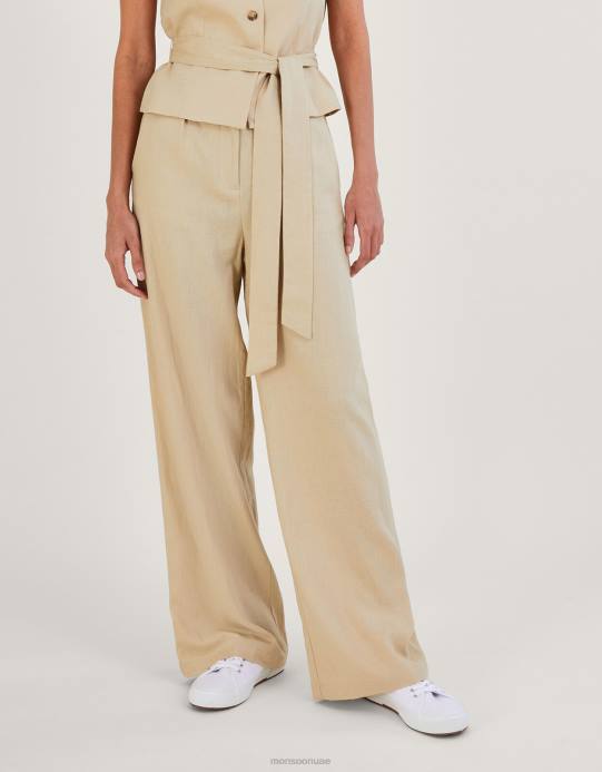 Monsoon نحيف بنطال جيني من مزيج الكتان D68H382 ملابس حجر طبيعي)