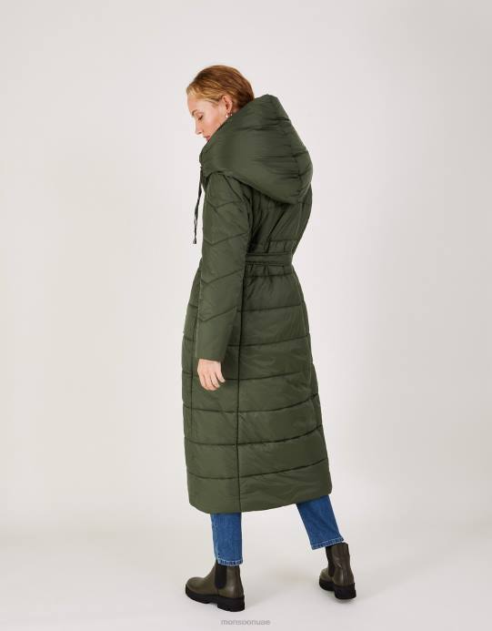 Monsoon نحيف معطف ماكسي مبطن بحزام D68H384 ملابس أخضر