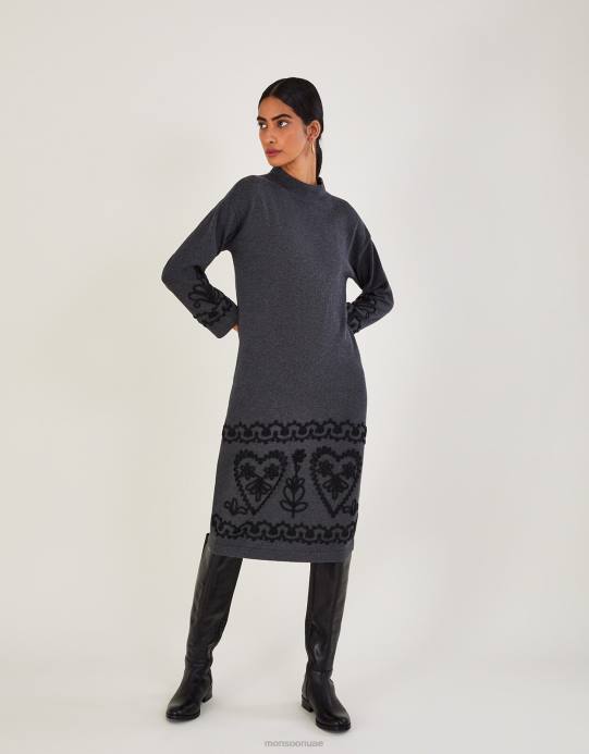 Monsoon نحيف فستان كورنيللي طويل من القطن المستدام D68H385 ملابس رمادي