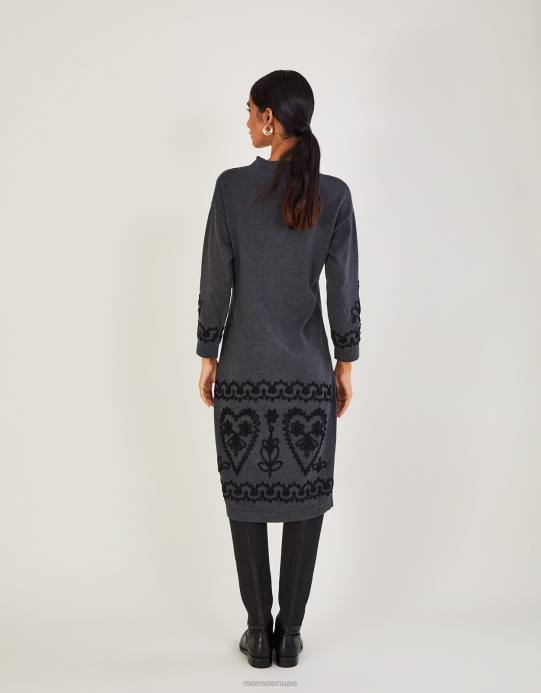 Monsoon نحيف فستان كورنيللي طويل من القطن المستدام D68H385 ملابس رمادي