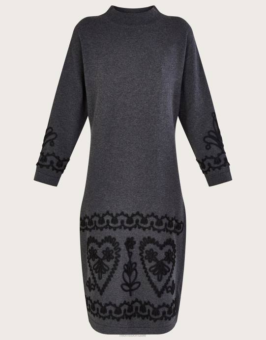 Monsoon نحيف فستان كورنيللي طويل من القطن المستدام D68H385 ملابس رمادي