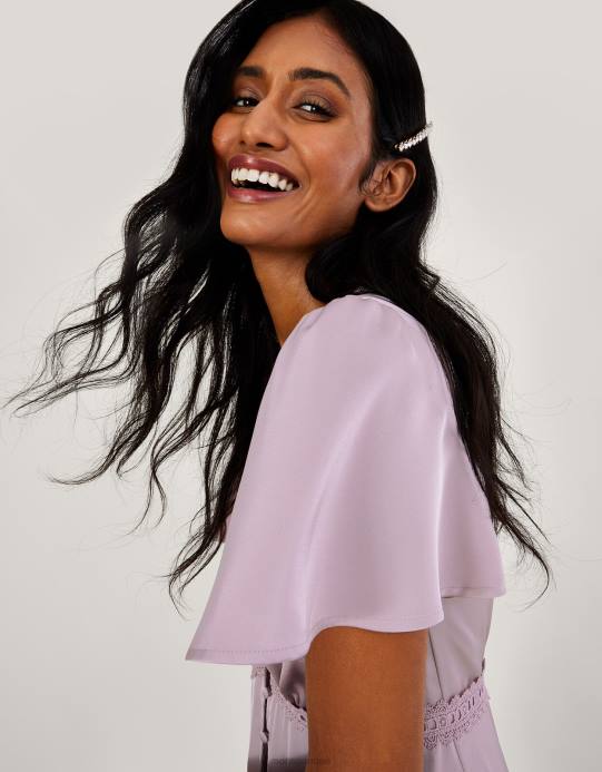 Monsoon نحيف فستان ماكسي من الساتان اللبلاب D68H388 ملابس المنك