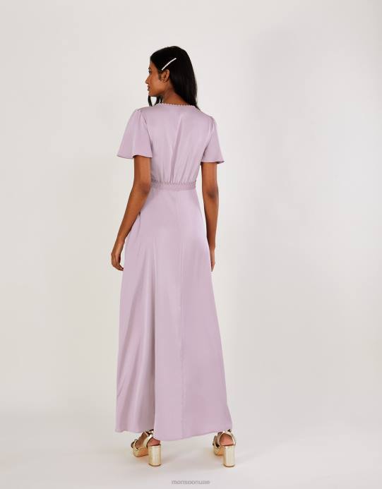 Monsoon نحيف فستان ماكسي من الساتان اللبلاب D68H388 ملابس المنك