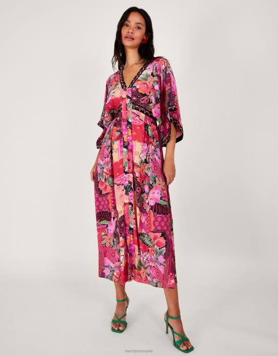 Monsoon نحيف فستان أناستازيا كيمونو من الفيسكوز المستدام D68H390 ملابس لون القرنفل