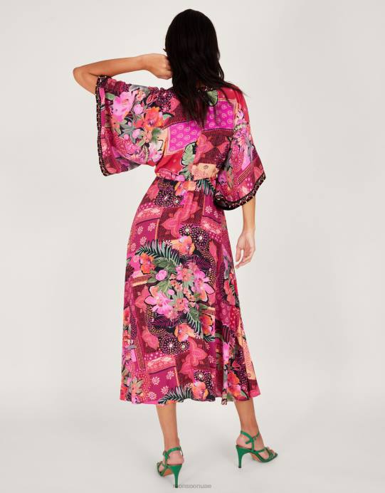 Monsoon نحيف فستان أناستازيا كيمونو من الفيسكوز المستدام D68H390 ملابس لون القرنفل