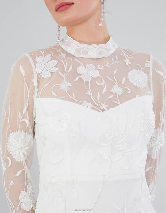 Monsoon نحيف فستان قصير مطرز من كريستينا D68H391 ملابس عاج