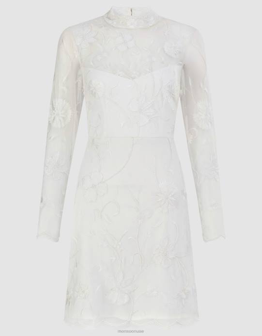 Monsoon نحيف فستان قصير مطرز من كريستينا D68H391 ملابس عاج