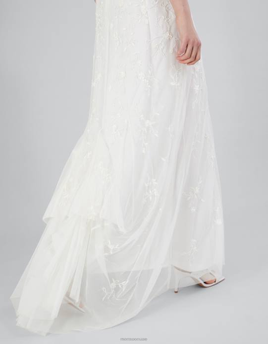 Monsoon نحيف هولي منمق فستان الزفاف الرقبة الطربوش D68H392 ملابس عاج