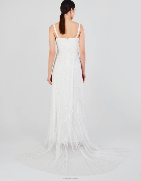 Monsoon نحيف هولي منمق فستان الزفاف الرقبة الطربوش D68H392 ملابس عاج