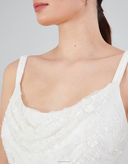 Monsoon نحيف هولي منمق فستان الزفاف الرقبة الطربوش D68H392 ملابس عاج