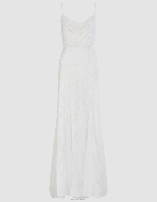 Monsoon نحيف هولي منمق فستان الزفاف الرقبة الطربوش D68H392 ملابس عاج