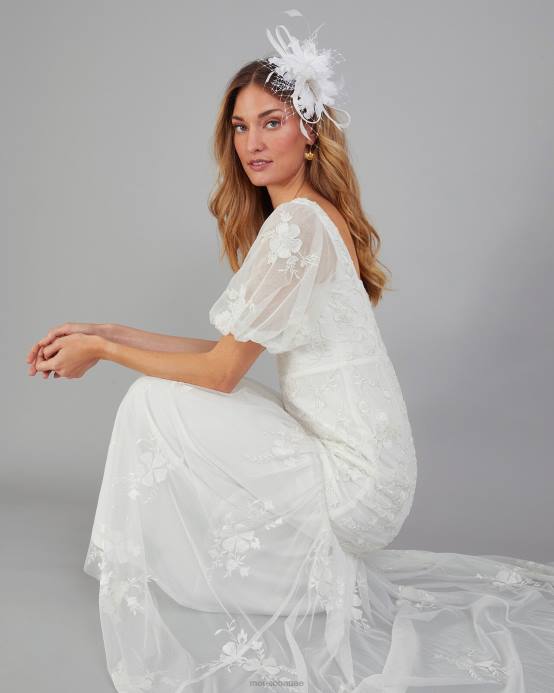 Monsoon نحيف فستان زفاف ماكسي مزين باللون البنفسجي D68H398 ملابس عاج