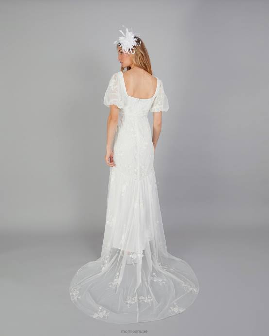 Monsoon نحيف فستان زفاف ماكسي مزين باللون البنفسجي D68H398 ملابس عاج