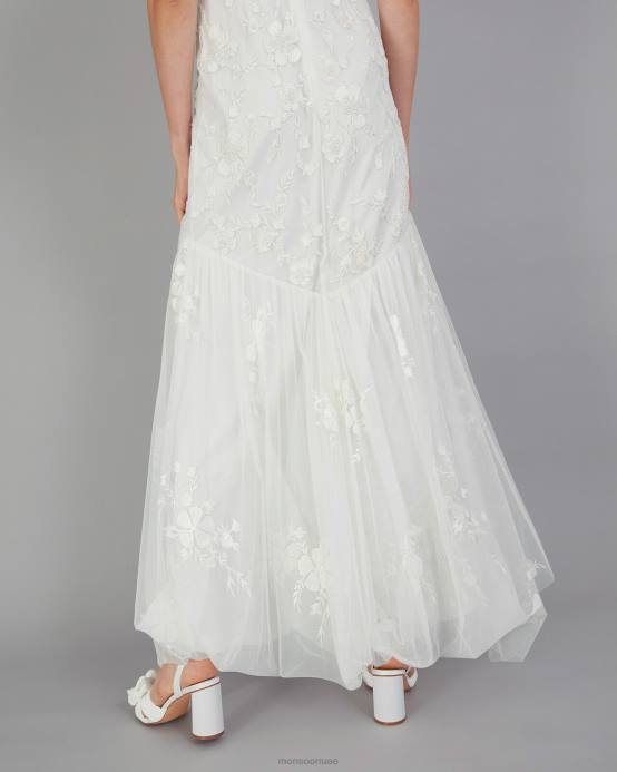 Monsoon نحيف فستان زفاف ماكسي مزين باللون البنفسجي D68H398 ملابس عاج