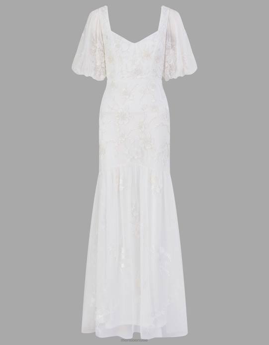 Monsoon نحيف فستان زفاف ماكسي مزين باللون البنفسجي D68H398 ملابس عاج