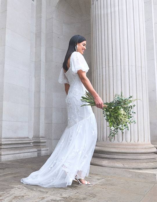 Monsoon نحيف فستان زفاف ماكسي مزين باللون البنفسجي D68H398 ملابس عاج