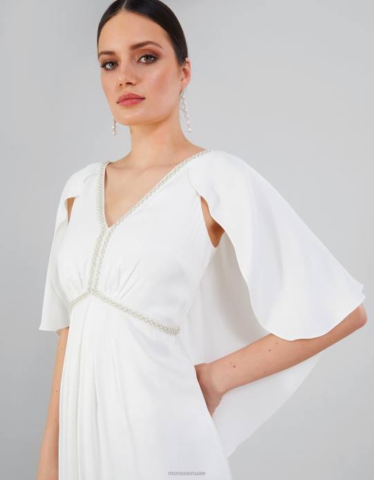 Monsoon نحيف صوفي فستان الزفاف ماكسي الساتان D68H399 ملابس عاج