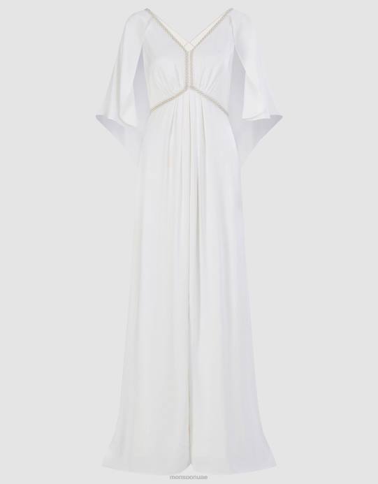 Monsoon نحيف صوفي فستان الزفاف ماكسي الساتان D68H399 ملابس عاج