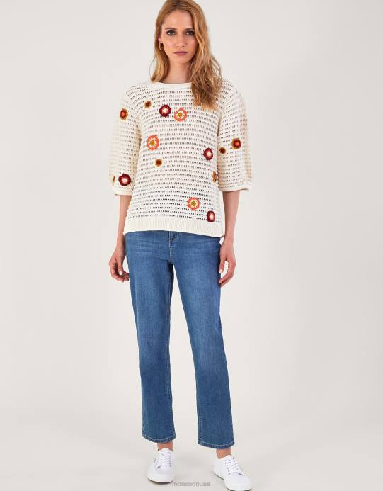 Monsoon نحيف البلوز المطرزة الأزهار D68H39 ملابس عاج