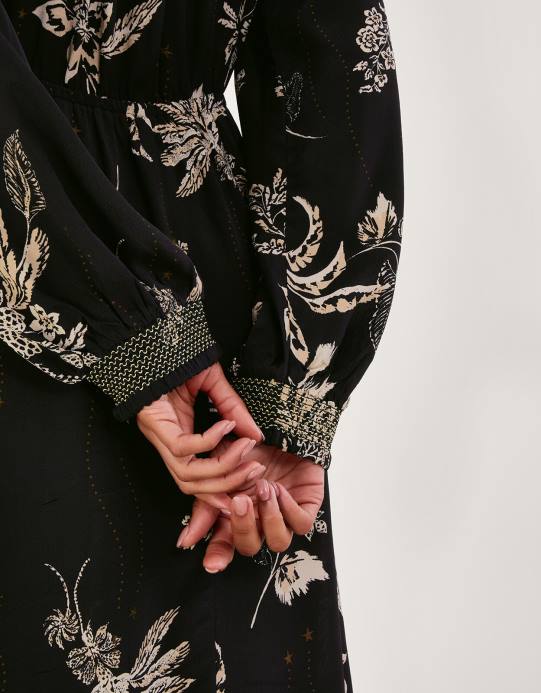 Monsoon نحيف فستان أنيت ميدي الأزهار D68H3 ملابس أسود