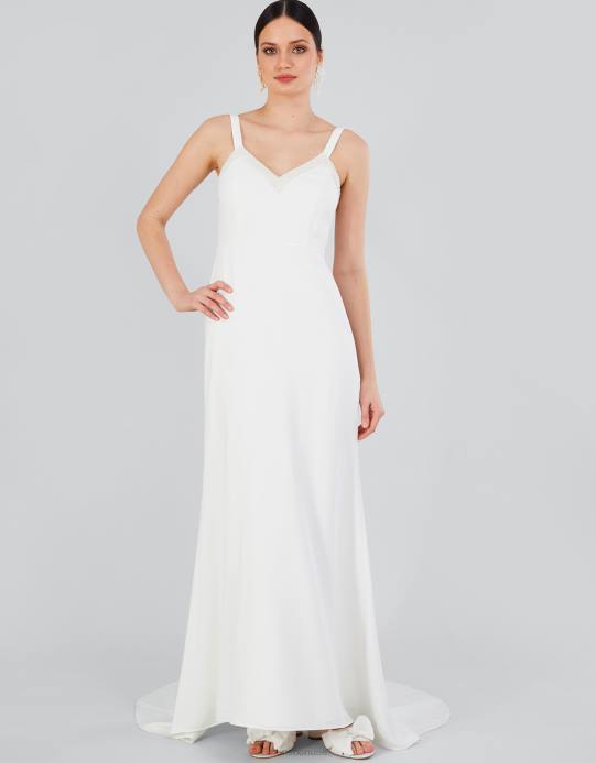 Monsoon نحيف فستان زفاف طويل من كيت بيرل D68H400 ملابس عاج