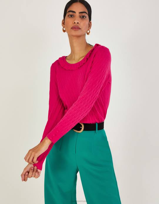 Monsoon نحيف كنزة بكشكشة ورقبة واسعة مع الفيسكوز المستدام D68H405 ملابس لون القرنفل