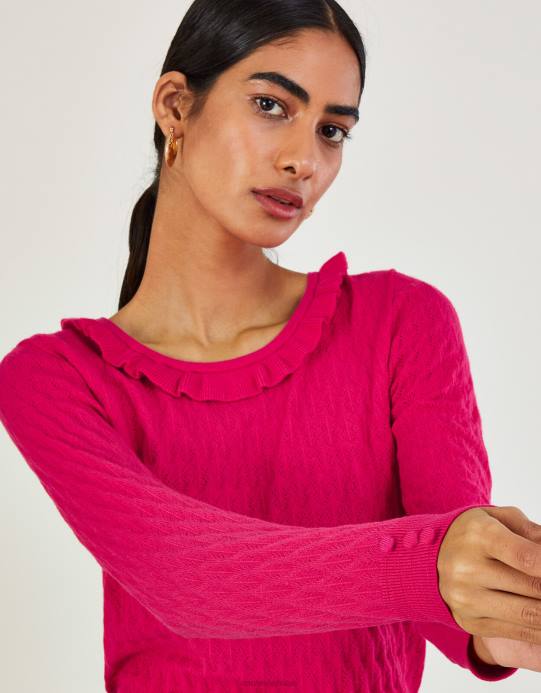 Monsoon نحيف كنزة بكشكشة ورقبة واسعة مع الفيسكوز المستدام D68H405 ملابس لون القرنفل