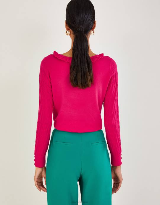 Monsoon نحيف كنزة بكشكشة ورقبة واسعة مع الفيسكوز المستدام D68H405 ملابس لون القرنفل