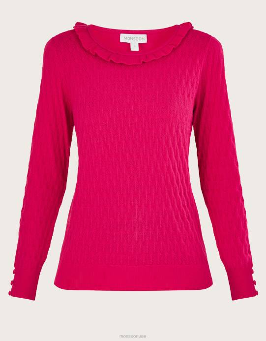 Monsoon نحيف كنزة بكشكشة ورقبة واسعة مع الفيسكوز المستدام D68H405 ملابس لون القرنفل