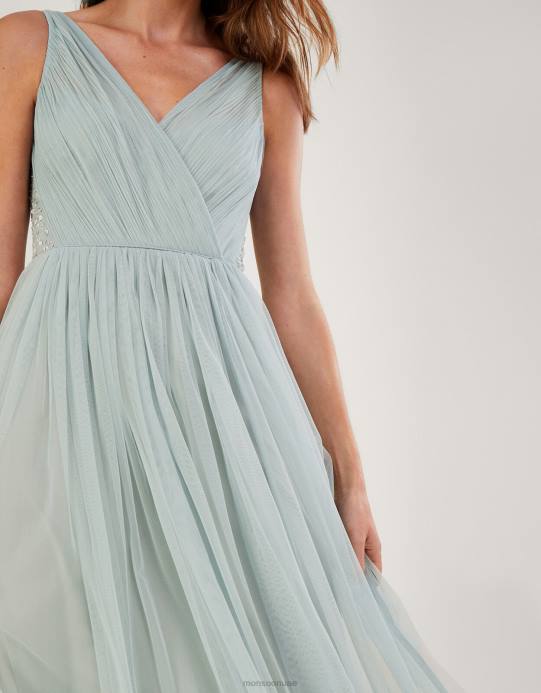 Monsoon نحيف فستان آني طويل منسوج من البوليستر المعاد تدويره D68H408 ملابس أخضر