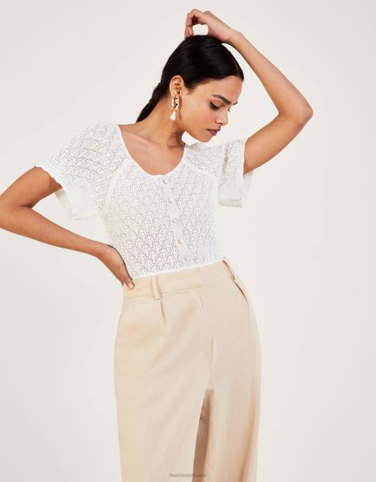 Monsoon نحيف قمة بوانتيلي بأكمام ملائكية D68H409 ملابس عاج