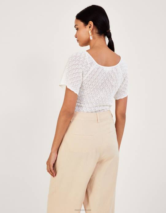 Monsoon نحيف قمة بوانتيلي بأكمام ملائكية D68H409 ملابس عاج