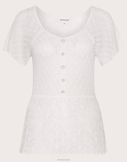 Monsoon نحيف قمة بوانتيلي بأكمام ملائكية D68H409 ملابس عاج