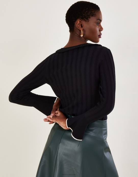 Monsoon نحيف سترة أنيقة مضلعة مع لينزينج إيكوفيرو D68H411 ملابس أسود